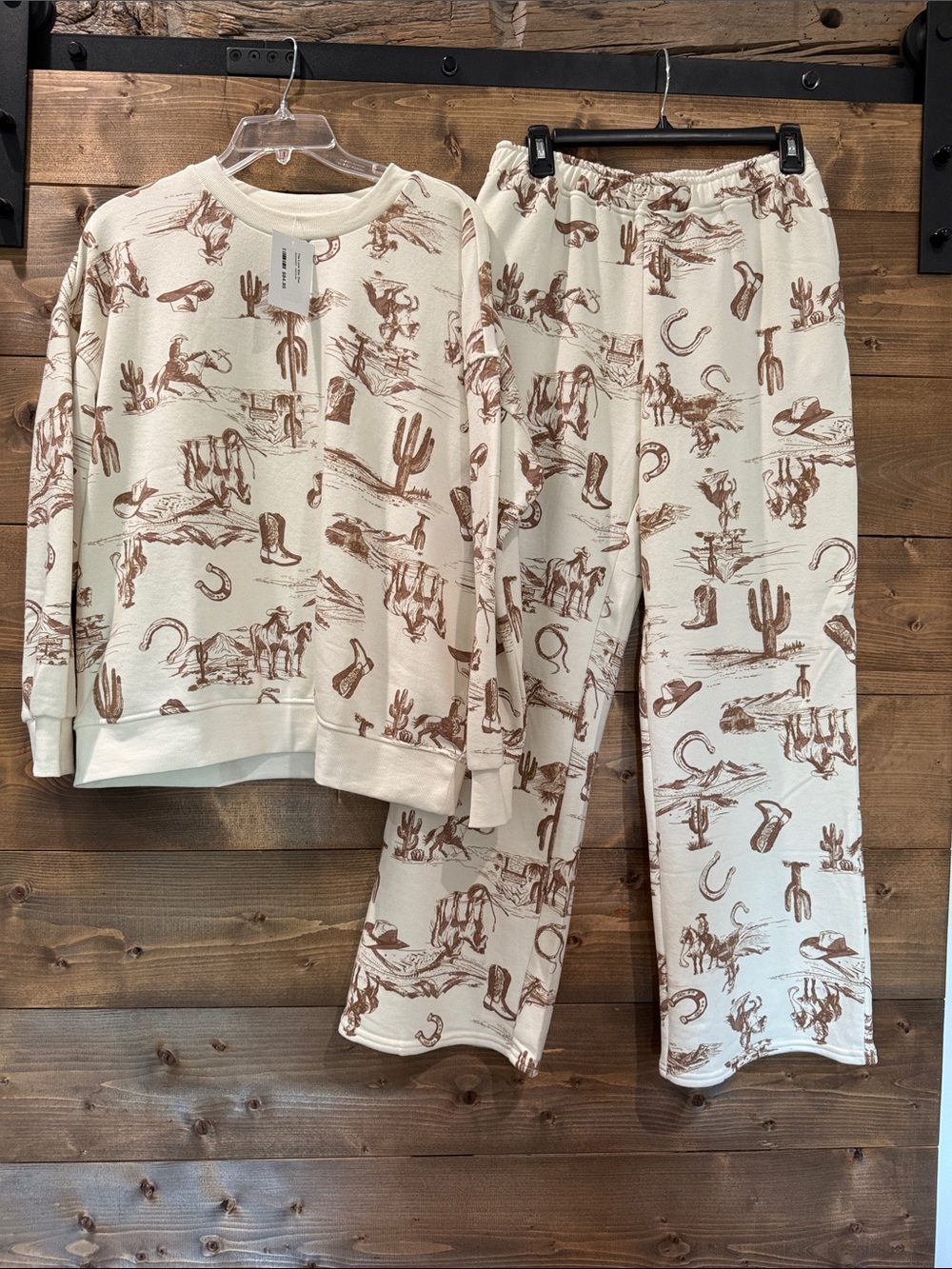 J.O.A. Cream Western-Print Track Pants & Sweatshirt Set